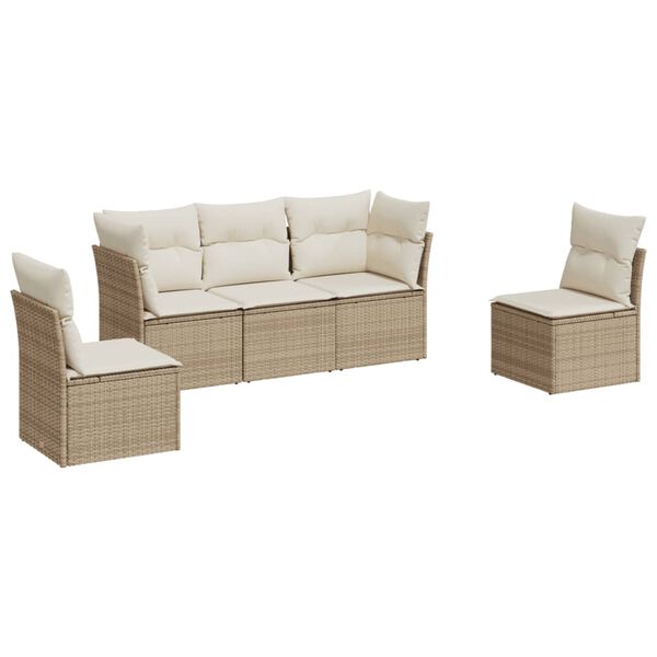 vidaXL Salon de jardin avec coussins 5 pcs beige r&eacute;sine tress&eacute;e