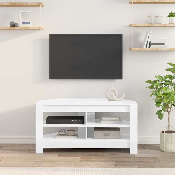 vidaXL MeubleTVd'Angle Blanc brillant 102 x 40,5 x 45 cm