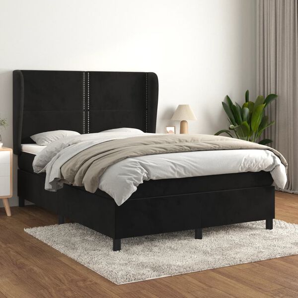 vidaXL Sommier &agrave; lattes de lit avec matelas Noir 140x200 cm Velours