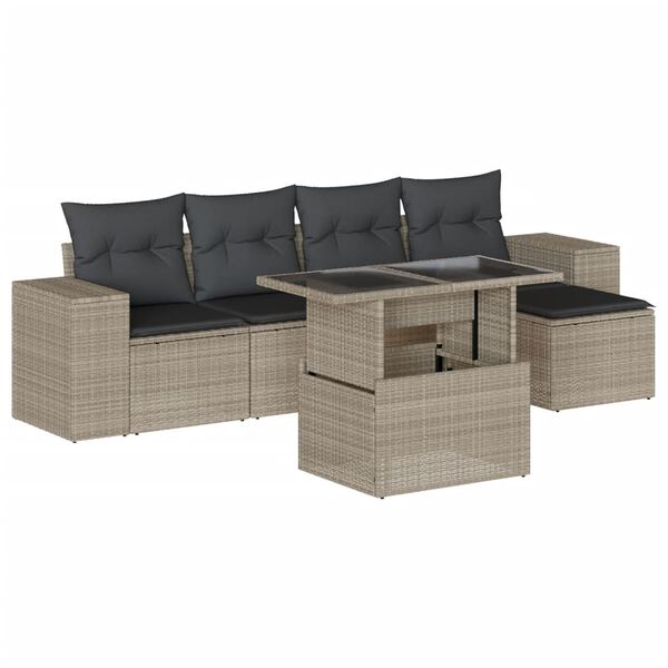 vidaXL Salon de jardin 6 pcs avec coussins gris clair r&eacute;sine tress&eacute;e