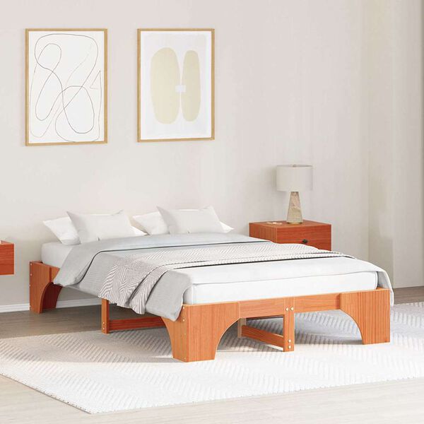 vidaXL Cadre de lit Brun cire 120 x 200 cm Pin massif