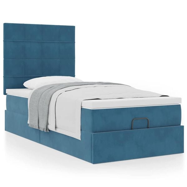 vidaXL Cadre de lit ottoman avec matelas bleu fonc&eacute; 100x200 cm velours