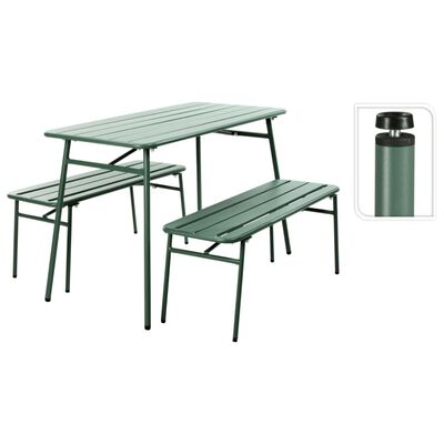 ProGarden Ensemble de table et bancs de jardin 3 pcs acier vert