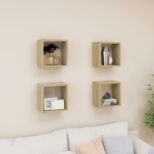 vidaXL &Eacute;tag&egrave;res cube murales 4 pcs Ch&ecirc;ne sonoma 26x15x26 cm