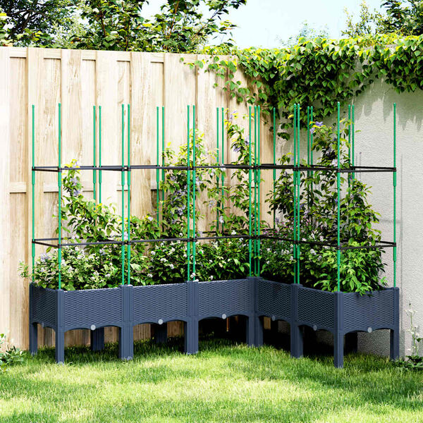 vidaXL Jardini&egrave;re avec treillis bleu gris 160x120x142,5 cm PP