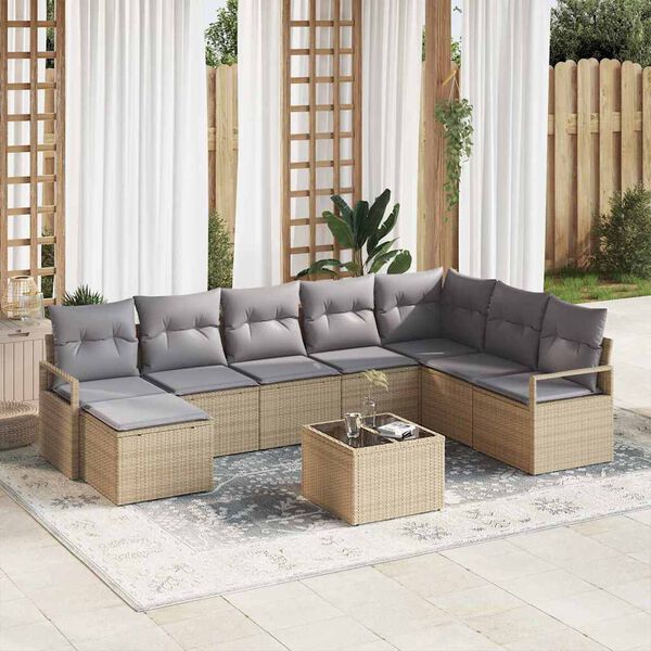 vidaXL Ensemble de canap&eacute; de jardin 9 pcs Beige Poly rotin