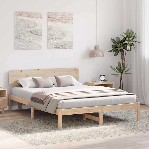 vidaXL Cadre de lit avec t&ecirc;te de lit Naturel 160 x 200 cm Pin massif