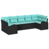 vidaXL Ensemble de canap&eacute; de jardin 7 pcs Noir et turquoise polyrotin