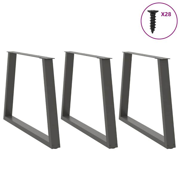 vidaXL Pieds de table &agrave; manger en forme de V, 3 pi&egrave;ces, anthracite, 100 x (72-73,3) cm, acier