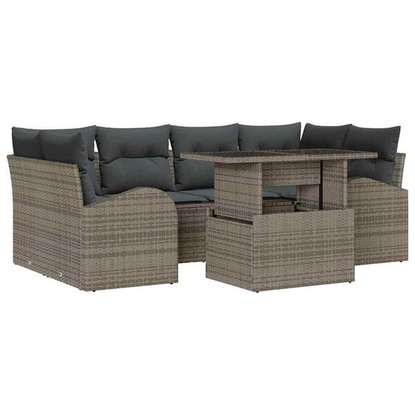 vidaXL Ensemble de canap&eacute; de jardin 7 pcs Gris Poly Rattan