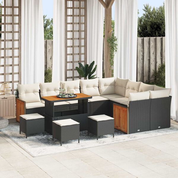 vidaXL Ensemble de canap&eacute; de jardin avec coussin 13 pcs Noir et Cr&egrave;me