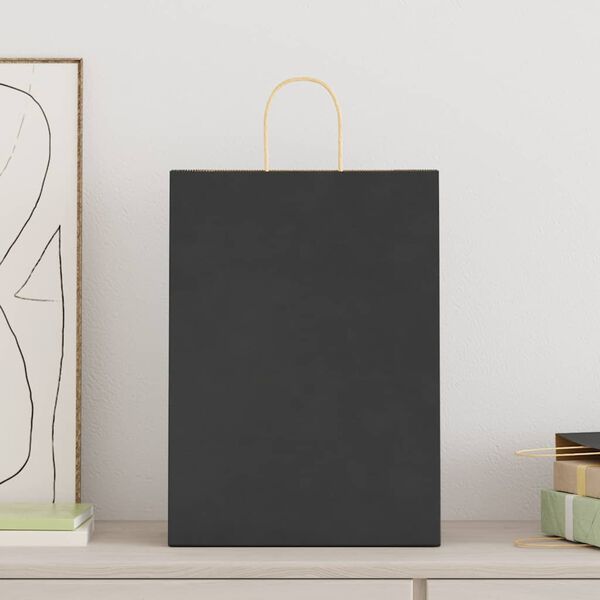 vidaXL Sacs en papier 50 pcs avec poign&eacute;es noir 32x17x44 cm