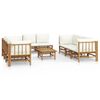 vidaXL Salon de jardin 9 pcs avec coussins blanc cr&egrave;me bambou