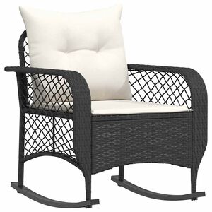 vidaXL Chaise &agrave; bascule de jardin avec coussins noir r&eacute;sine tress&eacute;e