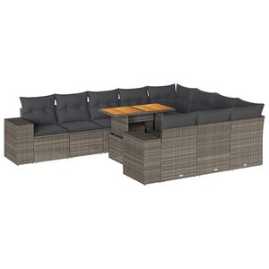 vidaXL Salon de jardin avec coussins 10 pcs gris r&eacute;sine tress&eacute;e acacia