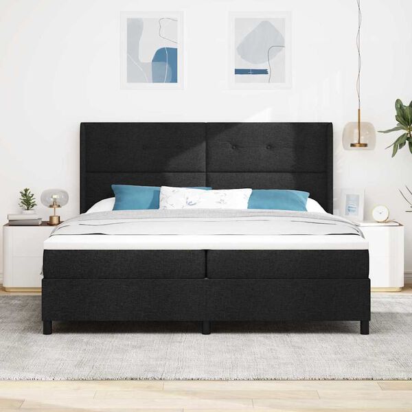 vidaXL Lit &agrave; ressort LED avec matelas Noir 200 x 200 cm tissu
