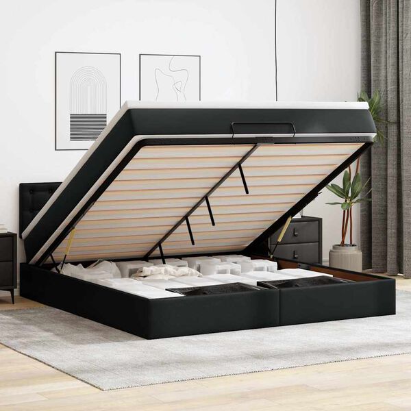 vidaXL Lit ottoman avec matelas & LED Noir 160x200cm similicuir