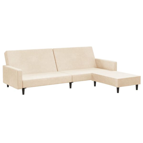 vidaXL Canap&eacute;-lit &agrave; 2 places avec repose-pied Cr&egrave;me Velours