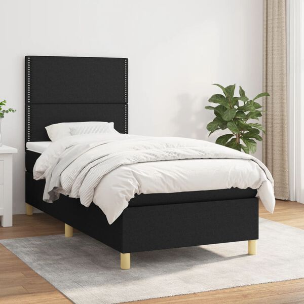vidaXL Sommier &agrave; lattes de lit et matelas Noir 80x200 cm Tissu