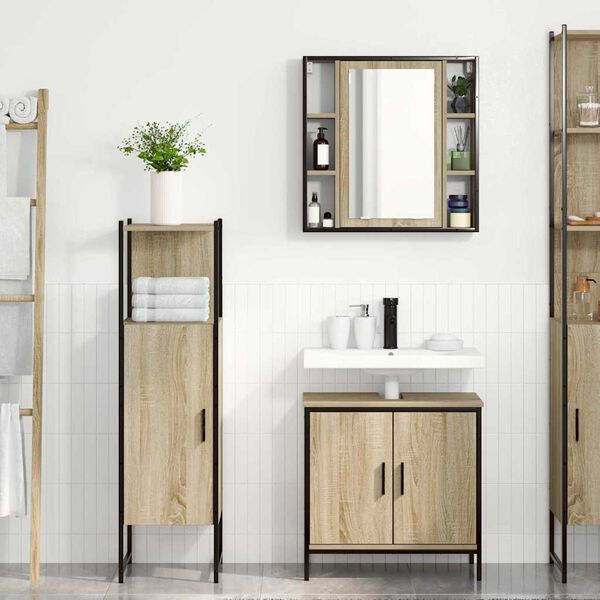 vidaXL Ensemble de mobilier de salle de bain avec &eacute;tag&egrave;re 3 pcs Marron