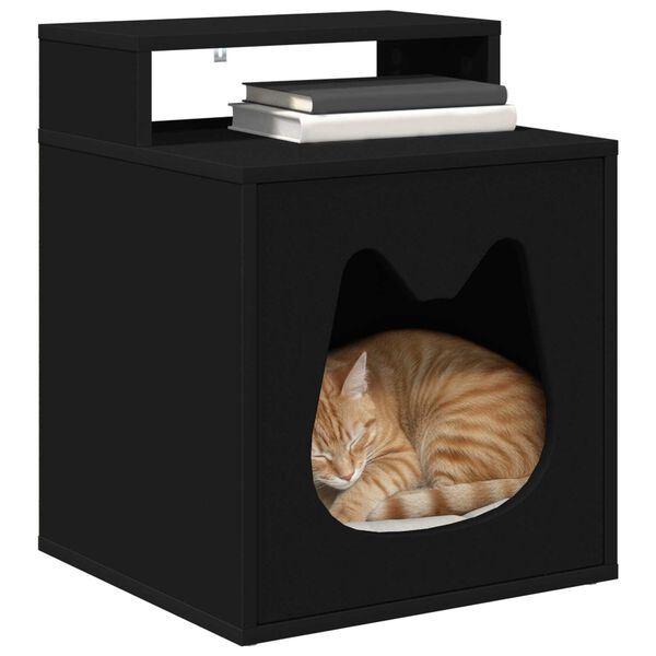 vidaXL Maison pour chat Noir 42,5 x 40 x 53,5 cm Bois d'ing&eacute;nierie