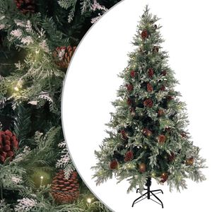 vidaXL Sapin de No&euml;l pr&eacute;-&eacute;clair&eacute; pommes de pin vert blanc 195cm PVC PE