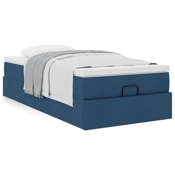 vidaXL Cadre de lit ottoman avec matelas bleu 100x200 cm tissu