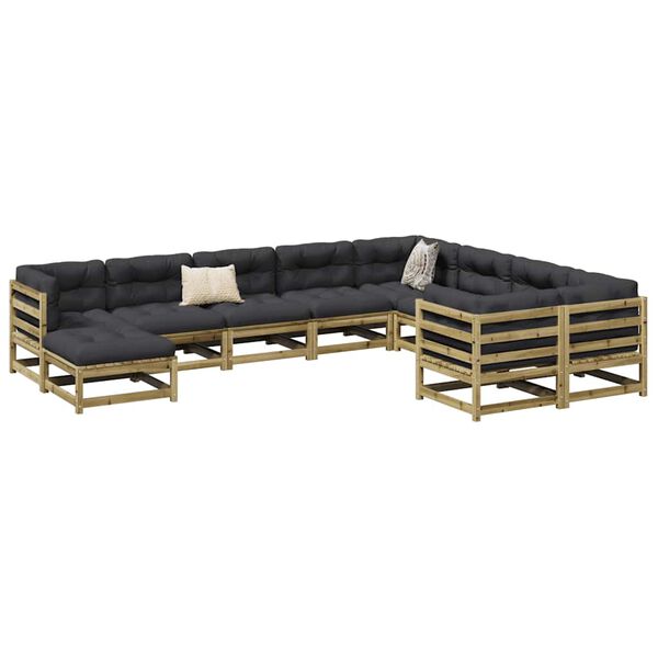 vidaXL Salon de jardin avec coussins 10 pcs bois de pin impr&eacute;gn&eacute;