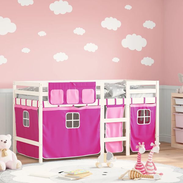 vidaXL Lit mezzanine enfants avec rideaux sans matelas rose 80x200cm