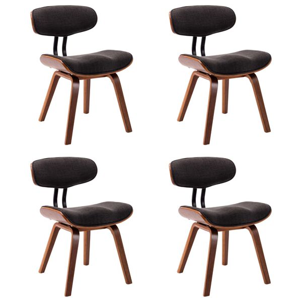 vidaXL Chaises &agrave; manger lot de 4 gris bois courb&eacute; et tissu
