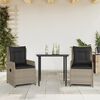 vidaXL Ensemble &agrave; manger de jardin 3pcs coussins gris clair poly rotin