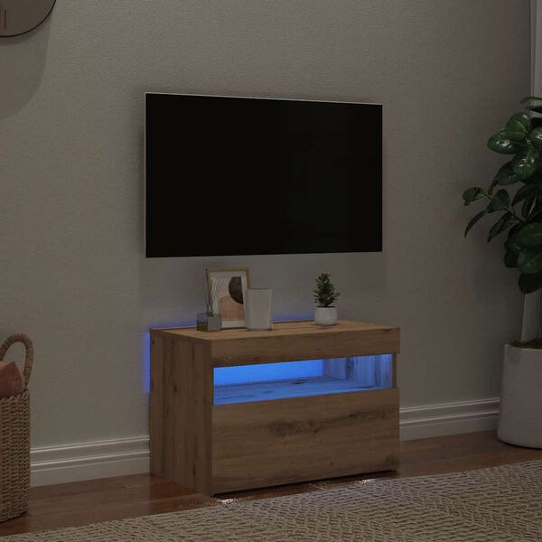vidaXL Meuble TV avec lumières LED chêne artisanal bois d'ingénierie