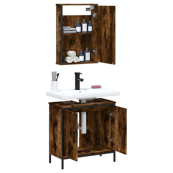 vidaXL Ensemble de meubles de salle de bain 2 pcs Ch&ecirc;ne fum&eacute;
