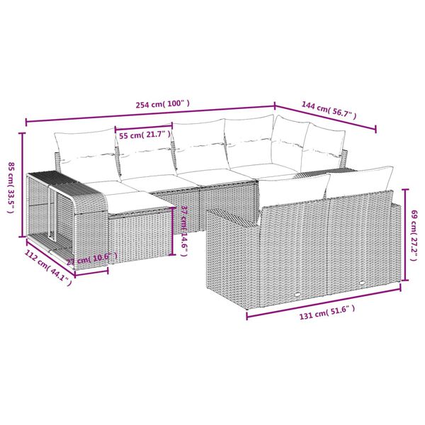 vidaXL Salon de jardin avec coussins 10 pcs beige r&eacute;sine tress&eacute;e