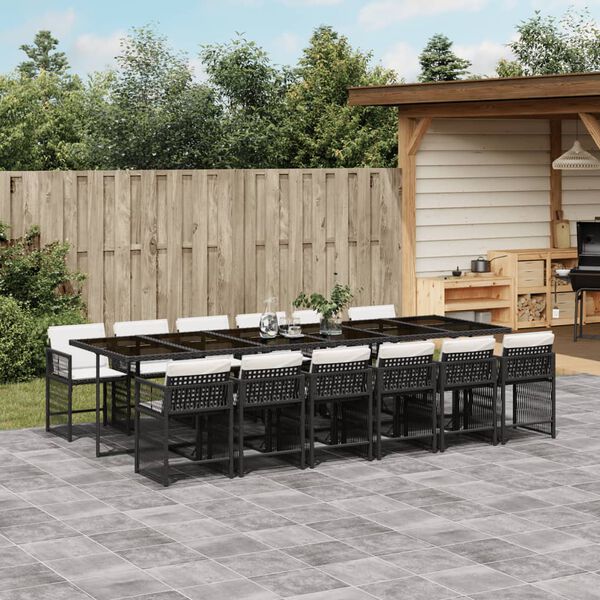 vidaXL Ensemble &agrave; manger de jardin 13 pcs coussins noir r&eacute;sine tress&eacute;e