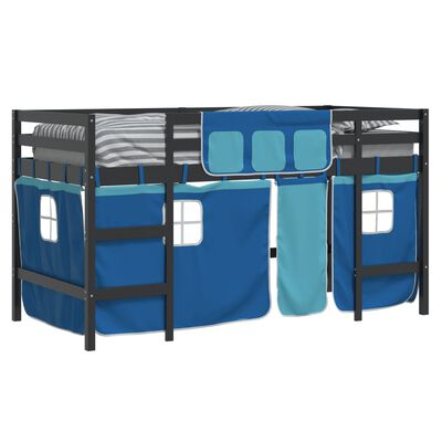 vidaXL Lit mezzanine enfants et rideaux bleu 80x200cm bois pin massif