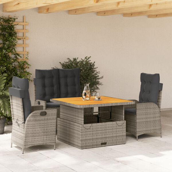 vidaXL Ensemble &agrave; manger jardin 4pcs et coussins Gris R&eacute;sine tress&eacute;e