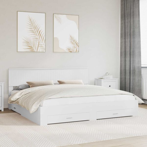 vidaXL Cadre de lit avec tiroir Blanc 200 x 200 cm Bois d'ing&eacute;nierie