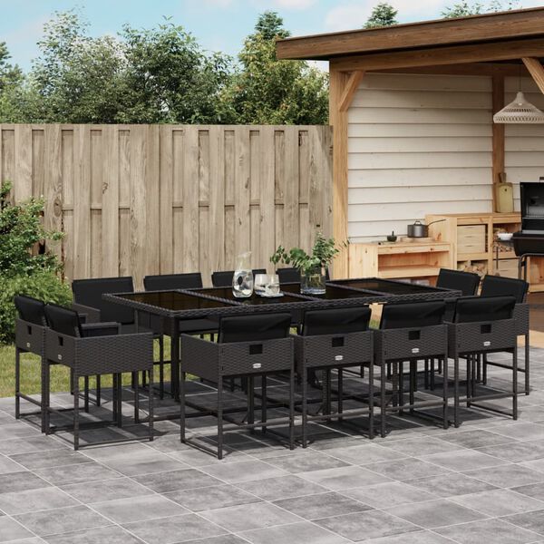 vidaXL Ensemble &agrave; manger de jardin 13 pcs coussins noir r&eacute;sine tress&eacute;e