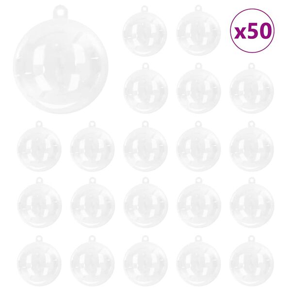 vidaXL Ensemble de Boules de Noël 50 pcs Transparent Ø 5 cm