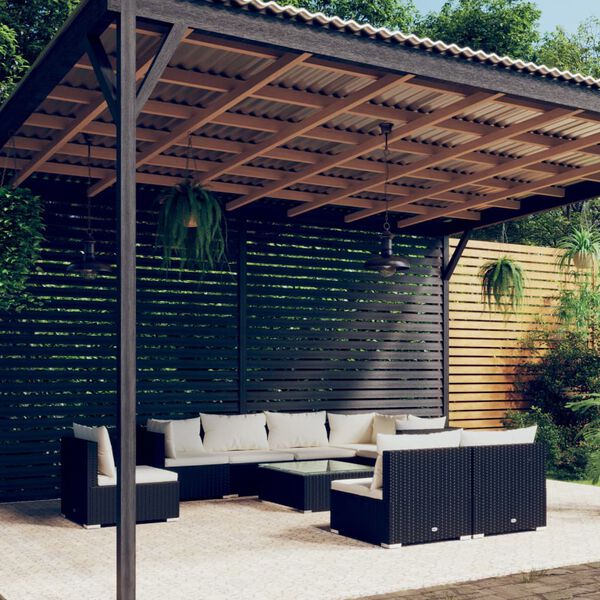 vidaXL Salon de jardin 9 pcs avec coussins R&eacute;sine tress&eacute;e Noir