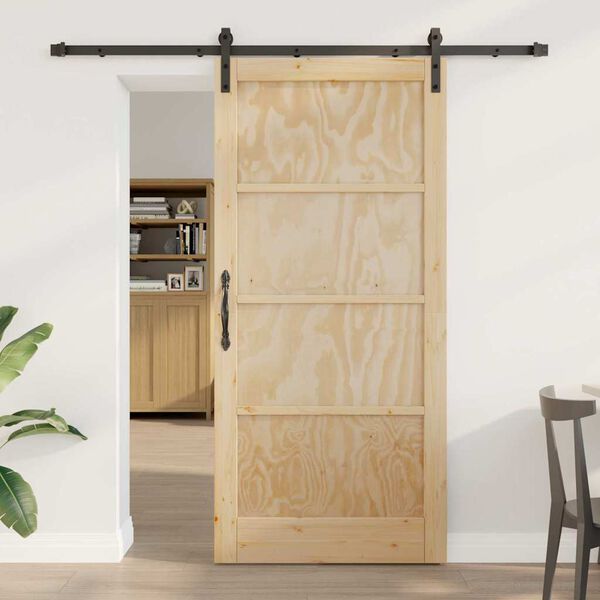 vidaXL Porte coulissante Naturel et Noir 93 x 202 cm Pin massif