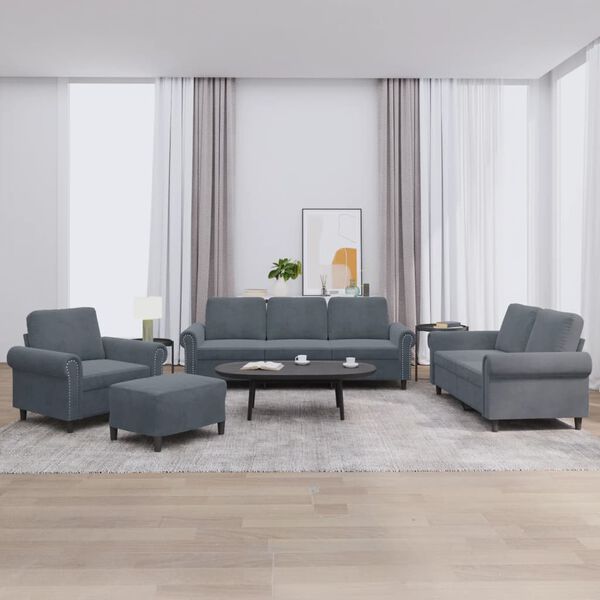 vidaXL Ensemble de canap&eacute;s 4 pcs avec coussins Gris fonc&eacute; Velours