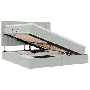 vidaXL Lit de rangement LED avec matelas Gris clair 160 x 200 cm