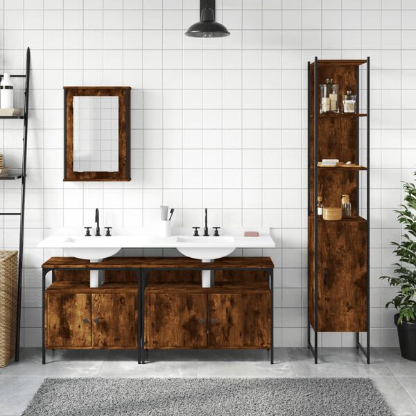 vidaXL Ensemble de meubles de salle de bain 4 pcs Ch&ecirc;ne fum&eacute; Bois