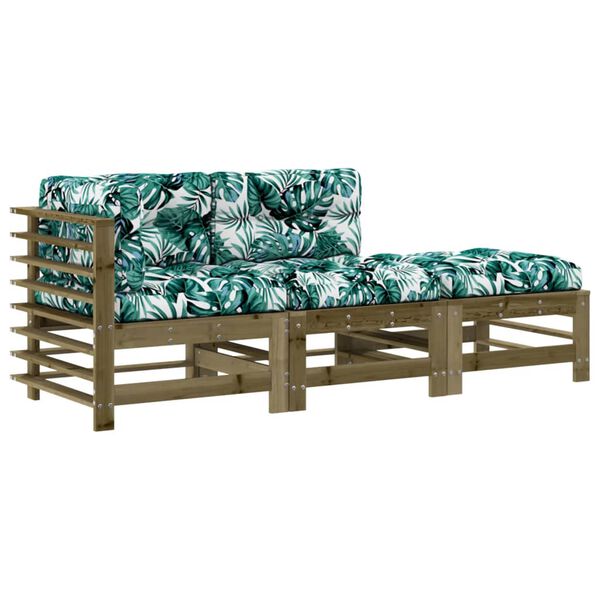 vidaXL Salon de jardin 3 pcs avec coussins bois de pin impr&eacute;gn&eacute;