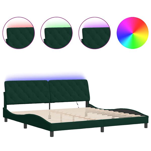 vidaXL Cadre de lit avec LED sans matelas vert fonc&eacute; 200x200 cm velours
