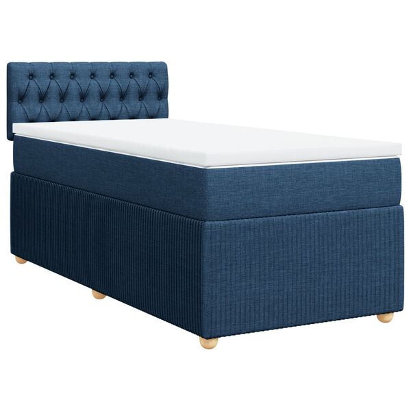 vidaXL Sommier à lattes de lit avec matelas Bleu 90x200 cm Tissu