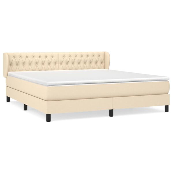 vidaXL Sommier &agrave; lattes de lit avec matelas Cr&egrave;me 180x200 cm Tissu