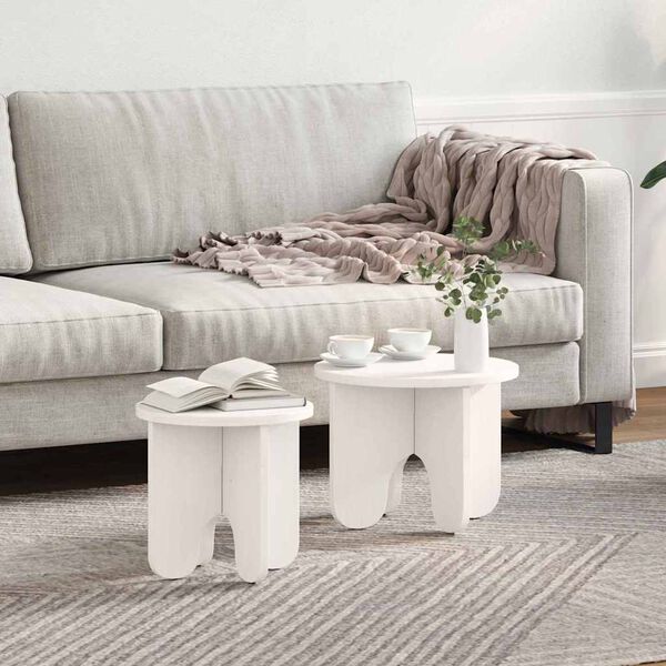 vidaXL Table basse 2 pcs Blanc Bois de pin massif